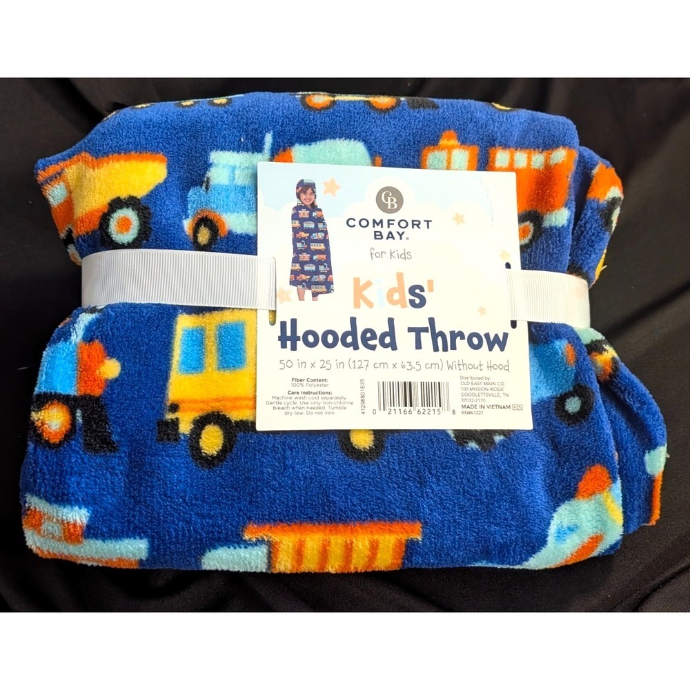 Blue Soft Fuzzy‎ Comfort Bay Kids Hooded Throw Blanket Dinosaurs 50inx25in